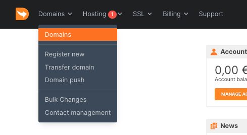 Domains section