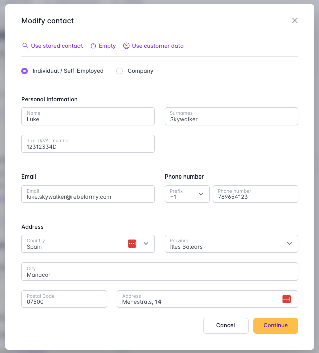 Form edit domain contact