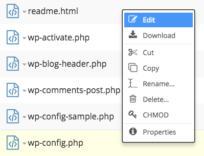FTP file edit menu