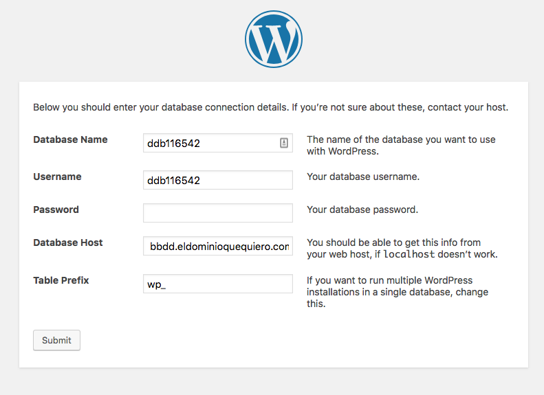 WordPress installer step 3