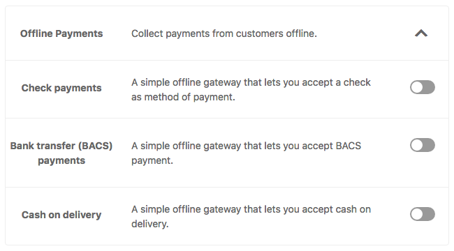 WooCommerce config, step 2 - offline payments